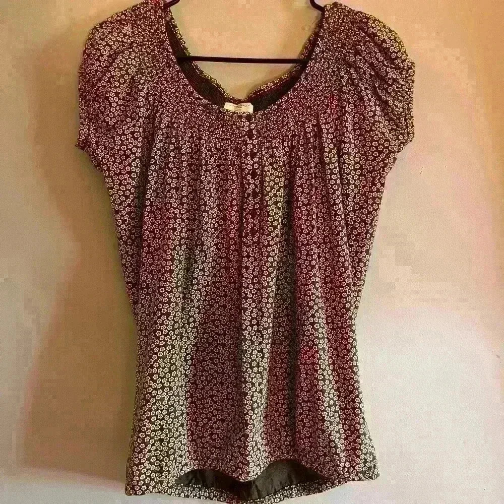 New Look Central Brown Floral Clinched Sleeve Blouse With Buttons Women’s